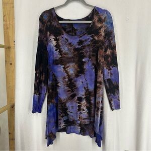 Moon Tie Dyers Long Sleeve Tunic Shirt Women’s Medium Multi Y2K